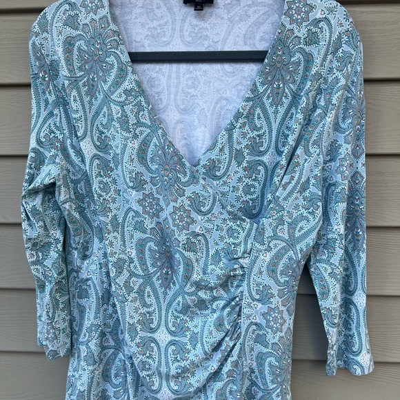 Talbots Teal/Blue Paisley Ruched Cross over neckline V neckline - Size Lp - Picture 6 of 10